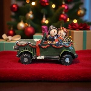 Vintage Festive Snowman In Car Christmas Decor